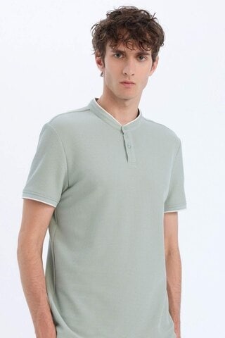 Defacto Slim Fit Dar Kesim Dik Yaka Dokulu Kısa Kollu Waffle Polo Tişört Z4262az25smgn50 Yeşil