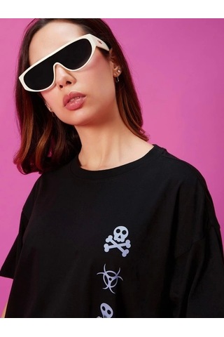 Modi Baskılı Oversize T-shirt - Siyah - Mymg146040