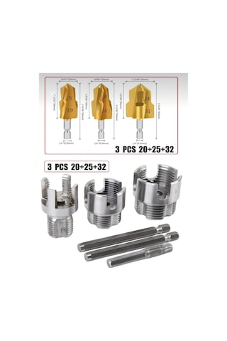 Senbang Pprc Pvc Boru Diş Açma Ve Havşa Pah Seti 6 Lı 1/2 3/4 1 Parmak Kılavuz + 20-25-32 Mm Havşa Ucu