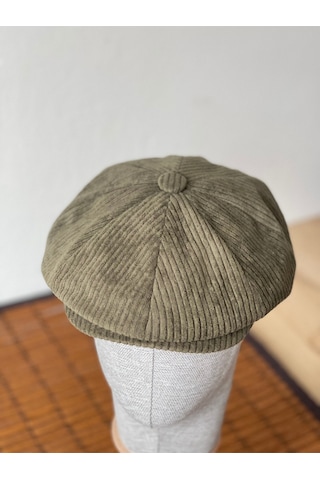 Aida Jewelss Kışlık Kadife Ingiliz Kasket Peaky Blinders Model Erkek Kasket Dökümlü Kadife Kasket Haki