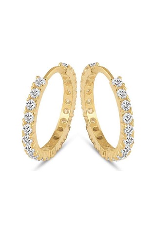 Halka Gümüş Küpe Zirkon Taşlı Gold Orta