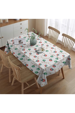 Noel Desenli Dikdörtgen Masa Örtüsü 60x84 İnç, Su Geçirmez Ve Leke Tutmaz Noel Işığı Süs Eşyası