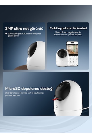 Xenon Smart Ev Kamerası 2 Li Set Wifi, 2304p, Mobil Kontrol, Sesli, 360 Ptz, Gece Görüş, İç Mekan Kamera