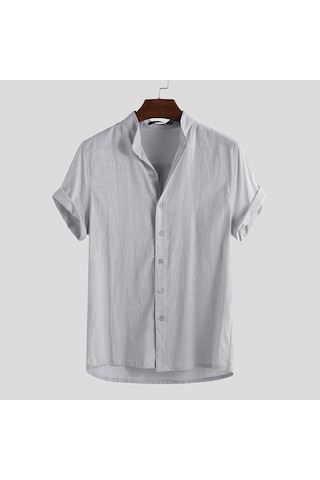 İncerun Yaz Erkek Kısa Kollu Sade Beyefendi Streetshirt Gömlek Gri