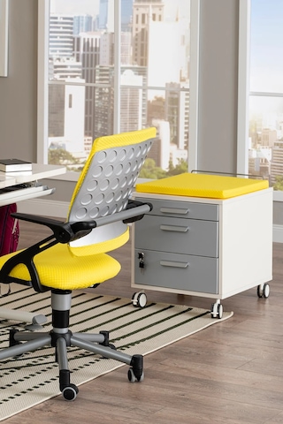 Creo Mobili Çekmeceli Kilitli Tekerlekli Vega Keson, Oturulabilir Ofis Ve Ev Komodini, Beyaz/sarı