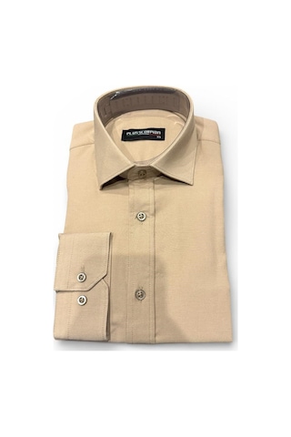 Plus Scorpion Erkek Beyaz Klasik Gömlek Slim Fit, Düz Model, Şık Ofis & Günlük Kombin Bej
