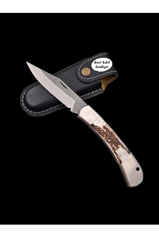 N690 Böhler Çelik Geyik Boynuzu Kilitli Yaylı Çakı Çok Renkli