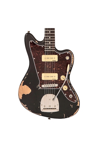 Vintage V65 Icon Vibrato Elektro Gitar - Distressed Black