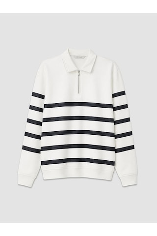 Lcw Vision Beyaz Polo Yaka Çizgili Erkek Sweatshirt