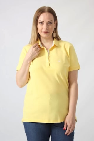 Moda Berray 21305 Kısa Kollu Büyük Beden Lakost Kumas T-shirt Sarı Sarı