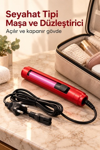 Düz Ve Dalgalı Saçlar İçin Seyahat Tipi Maşa Ve Düzleştirici