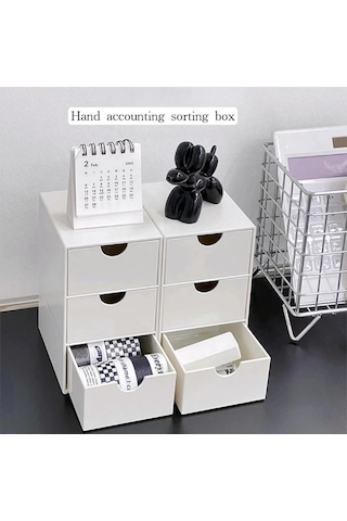 1 Adet Mini Üç Katlı Çekmeceli Masaüstü Saklama Kutusu, Ofiste Takı Ve Kozmetik Saklamak İçin Mükemmel, Küçük Beyaz Şeffaf