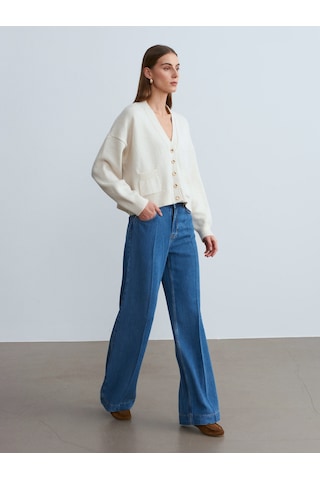 Dilvin 72102 Dökümlü Wide Leg Jean-mavi Mavi