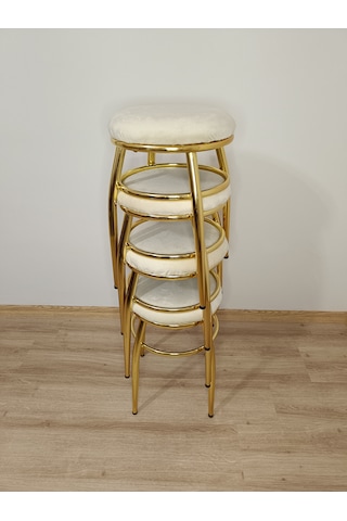 Evko Mobilya Tabure, Bar Taburesi, 2'li Tabure, Gold Ayaklı-krem