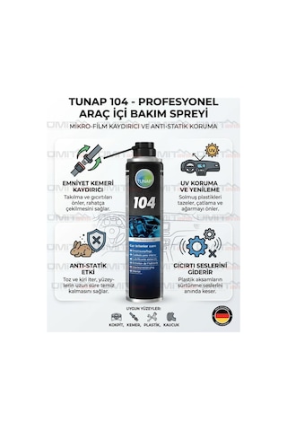 104 Profesyonel Araç İçi Bakım Ve Torpido Yenileyici Sprey - Emniyet Kemeri Kaydırıcı 400ml