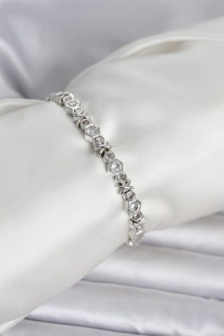 Zarif Bilekler İçin Silver Pirinç Zirkonlu Petek Stil Kadın Bileklik Bakır