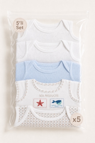 Babyhola 5'li Atlet Kol Çıtçıtlı Badi Mix Set Beyaz
