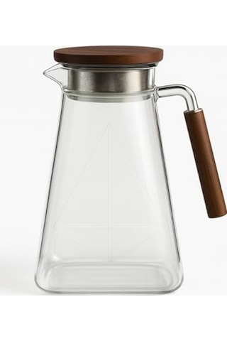 1800 Ml Borosilikat Cam Sürahi Isıya Dayanıklı, Akasya Ahşap Kapak Ve Saplı, Paslanmaz Çelik Filtreli, Şık