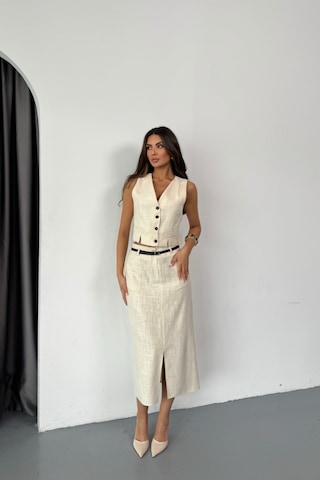 Yelek-önden Yırtmaçlı Etek Tk Şantuk Keten - Ham Ham