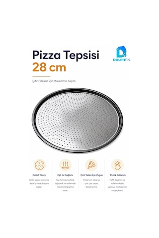 Delikli Pizza Tepsisi 28 Cm Yuvarlak Metal Pizza Pişirme Tepsisi Metalik