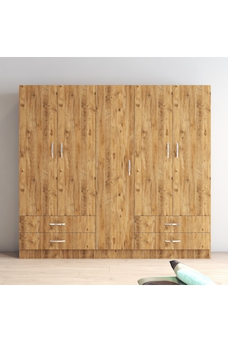 tanmob 5 Kapılı Dört Çekmeceli Geniş Gardrop Çam- Grd0702