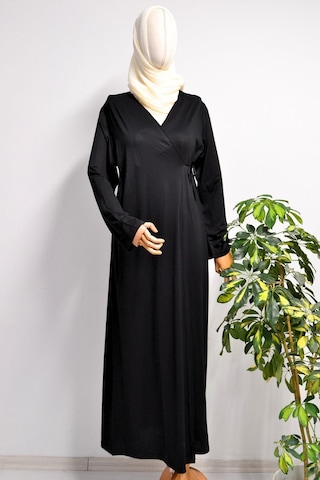 Kadın Yandan Bağlamalı Pamuklu Penye Namaz Elbisesi 38-48 Beden Siyah