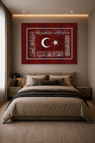 Tam Renk Fetih Sancağı Dekoratif Kanvas Duvar Tablosu Kırmızı