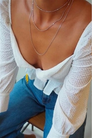 X-Ladyaccessories Kadın Üçlü Şeri Zincir Kolye Silver Katmanlı Kolye Choker Uzun Ço Çok Renkli