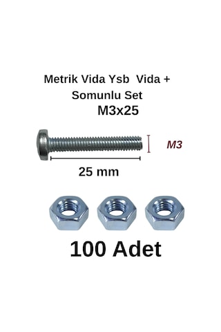 Tuğra Hırdavat M3x25mm Metrik Vida Ysb - Somunlu 100'lü Takım 0-0