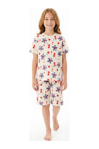 Modanino Kız Çocuk %100 Pamuk Pijama Takımı 8-13 Yaş 12697ıs Ekru