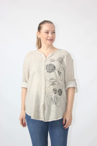 Moda Berray 3289 Siyah Desenli Pamuklu Yıkama Keten Yazlık Gömlek Krem