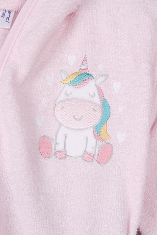 Baveno %100 Pamuk Unicorn Nakışlı Kapşonlu Kız Çocuk Bornoz Pudra