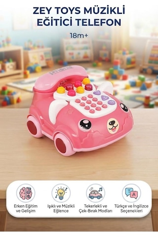 Müzikli ve Eğitici Ahizeli Telefonum Sevimli Köpek Araba Tasarımlı Çocuk Telefonu