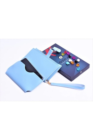 Ozka Leather Collection Özka Leather Telefon Bölmeli Trend Maça Klips Kadın Cüzdan - Anahtarlık Hediyeli Mavi Mavı