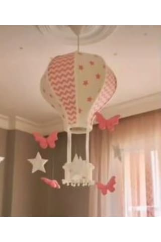 Kapadokya Balon Avize Pembe - Beyaz Desenli