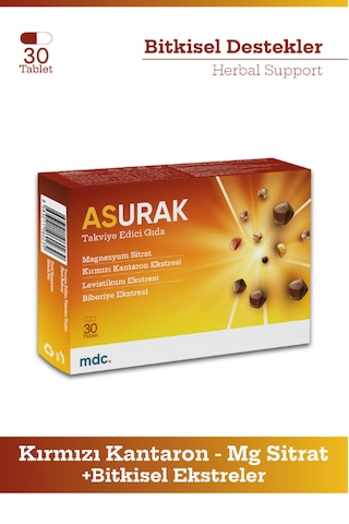 Mdc Asurak Kırmızı Kantaron Magnezyum Sitrat Levistikum Biberiye 30 Tablet