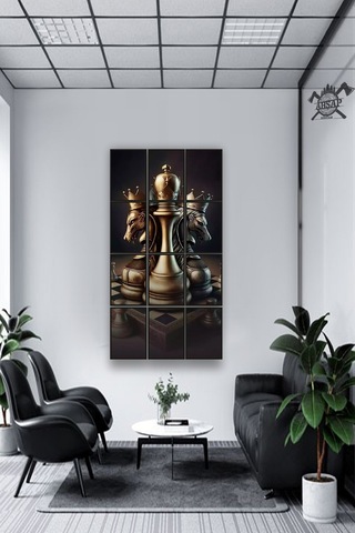 12 Parça Satranç Çerçeve Görünümlü Mdf Tablo Duvar Süsü Hediyelik Eşya 45cm X 85cm Renkli - 602526223 Renkli