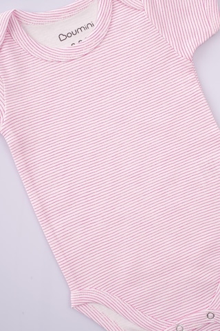 Boumini Bebek Çıtçıtlı Kısa Kollu Body Zarf Yaka Pembe Çizgili-pembe Pembe