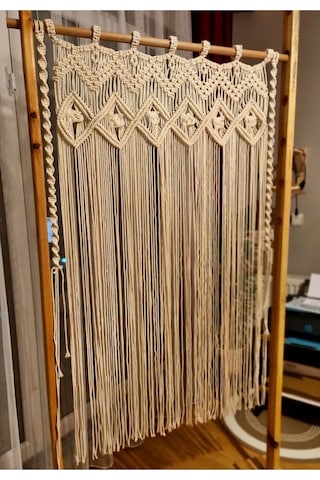 100x150 Makrome Perde, Kapı Perdesi, Duvar Süsü Ekru