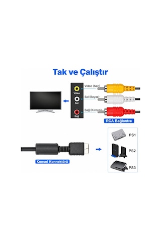 Ps1 Ps2 Ps3 Av Görüntü Kablosu Playstation Rca Ses Video Tv Bağlantı Kablosu