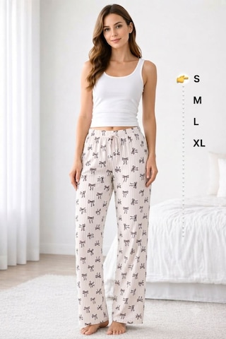 Viskon Pamuklu Kadın Pudra Desenli Pijama Pantolon - Mg009 - Mudanis
