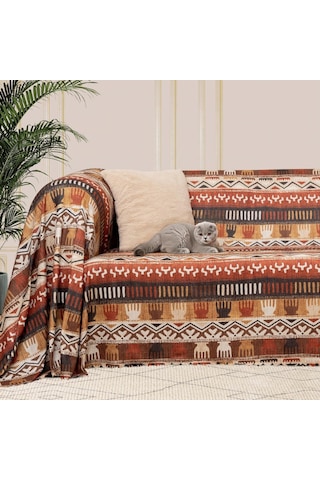 Latuda Concept Softmicro Boho Etnik Desenli Mikrofiber Koltuk Örtüsü Ve Şalı, Kaymaz Toprak180x220 Cm Genel