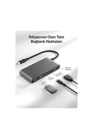 Belkin Usb-c Hub, 5 Portlu, 60 Hz De 4k Hdmi Ekran Desteği, 100w
