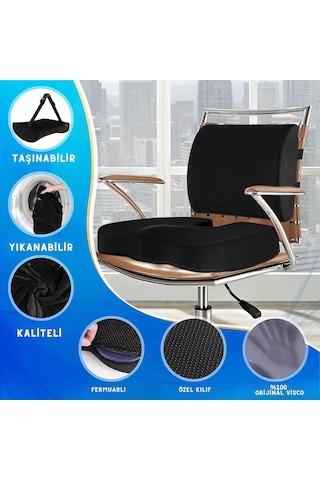 Hasby Ortopedik Visco Oto Araç Ofis Koltuk Oturma Minderi Sırt Minderi