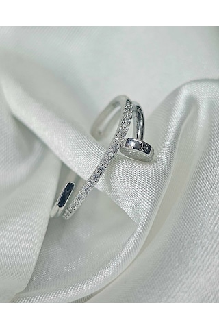 Dükkan Design Y2k Taşlı Çivi Tasarımlı Çelik Yüzük Gümüş - Beyaz