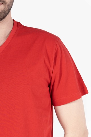 T-shirt V Yaka %100 Pamuk Kırmızı