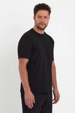 Zenna Tarz Erkek 24/1 Düz A Kalite Oversize T-shirt - Siyah