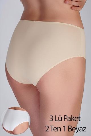 New Bra Kadın Yüksel Bel Slip Bato Külot 3 Lü Pk - Ten-ten-beyaz -5012 Beyaz - Ten