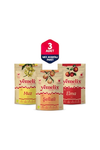 Freeze Dried 3'lü Mix Avantaj Paketi Dondurularak Kurutulmuş Muz-şeftali-elma Kuru Meyve Cipsi 50 G