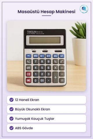 Hesap Makinesi Haneli Masaüstü Ofis Muhasebe Kasa Büyük Ekranlı H Çok Renkli
